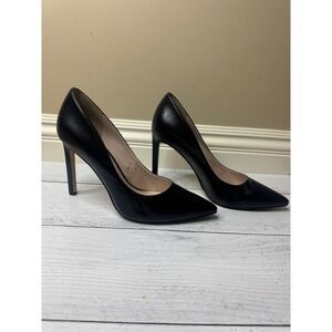Nine West Tatiana Black Leather Pointed Toe Stiletto Pumps Womens 9.5M